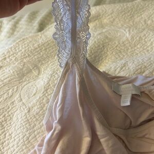 Lace Trim Chemise in soft pink midi length.